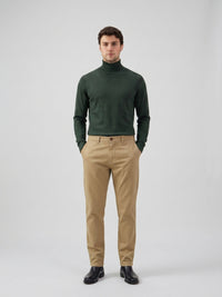 Pantaloni chino da uomo color kaki in misto lino, Tencel e cotone, leggeri, ideali per l'estate.