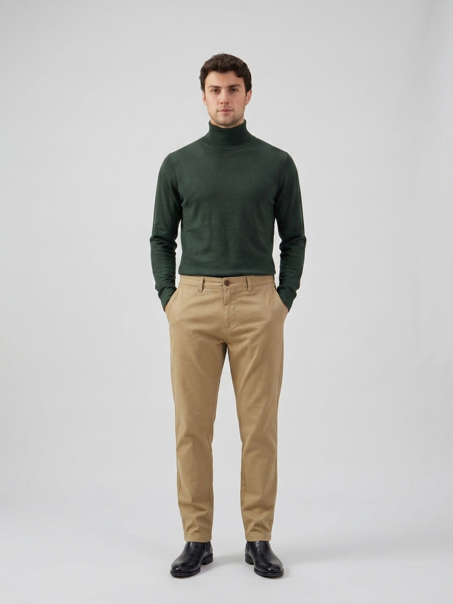 Pantaloni chino da uomo color kaki in misto lino, Tencel e cotone, leggeri, ideali per l'estate.