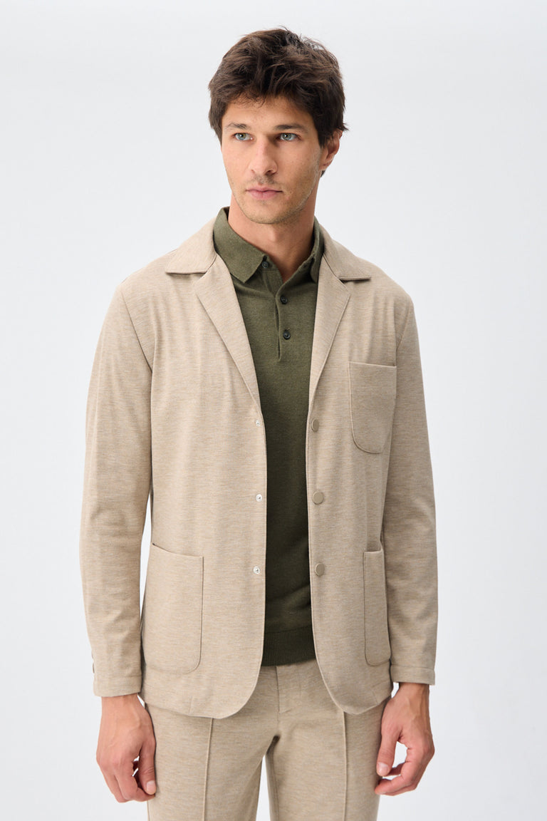 Blazer da uomo beige in morbido jersey, giacca elegante casual