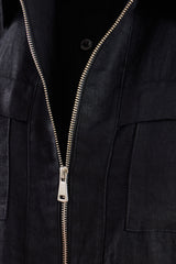 Completo da uomo in lino nero, elegante e casual, due pezzi, con cerniera frontale, stile safari, estivo.