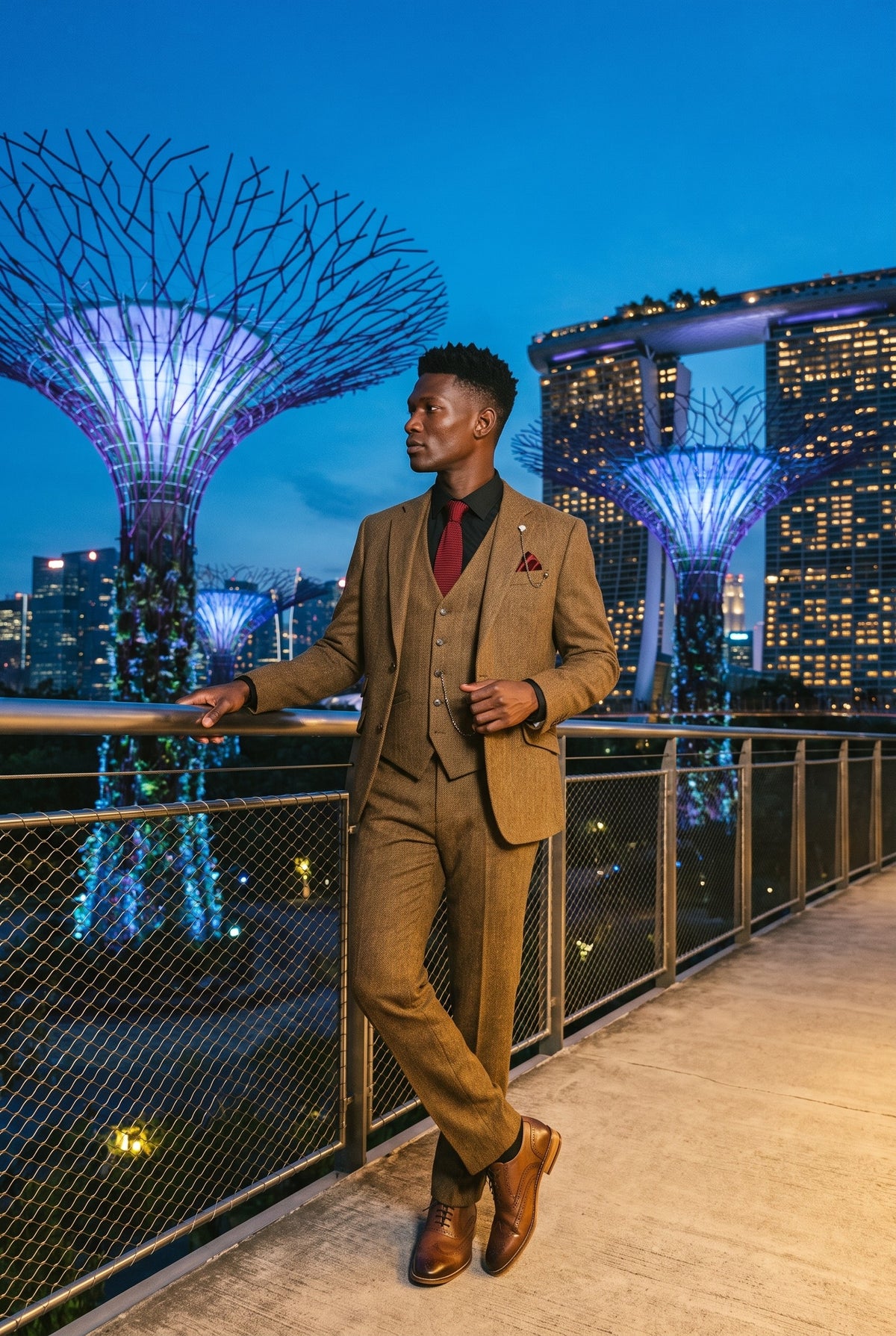 Look #958 styled with Thomas - Abito da uomo in tweed misto lana marrone, 3 pezzi
