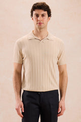 Polo da uomo beige a coste