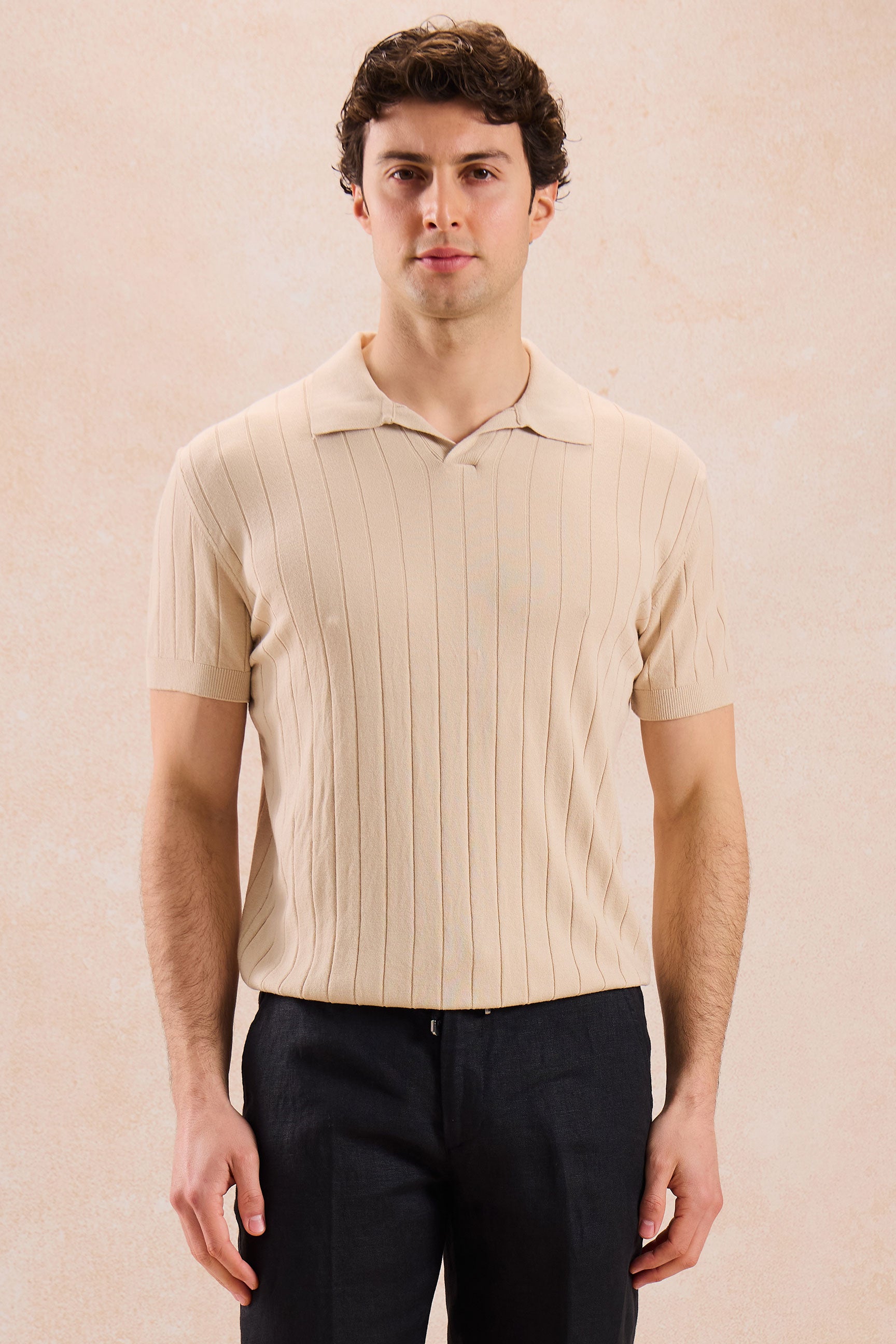 Polo da uomo beige a coste