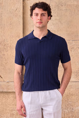 Polo da uomo a coste blu scuro
