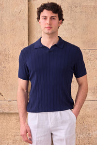 Polo da uomo a coste blu scuro