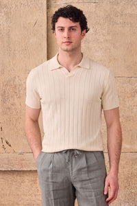 Polo da uomo a coste color crema