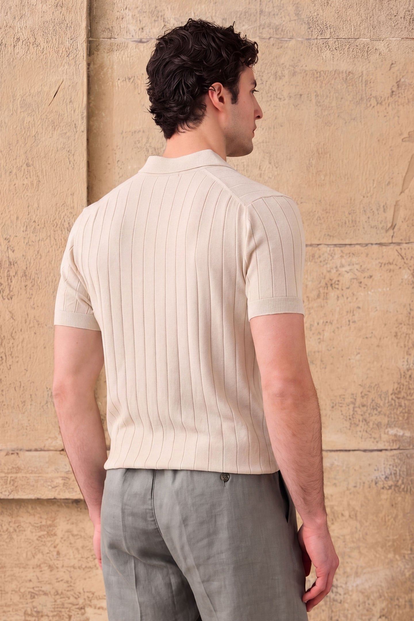 Polo da uomo a coste color crema
