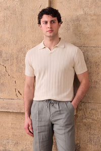 Polo da uomo a coste color crema