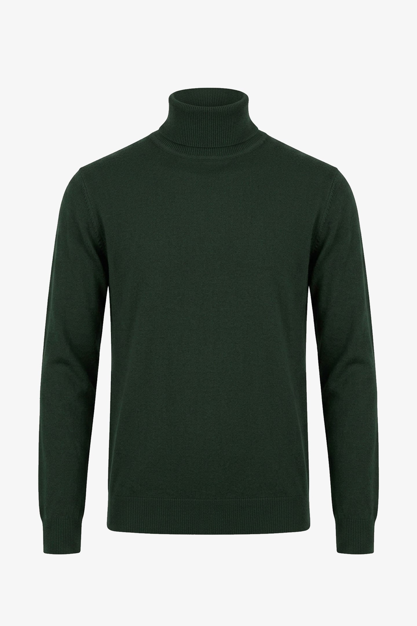 Maglione da uomo a collo alto verde, morbido, in misto viscosa, a maniche lunghe.