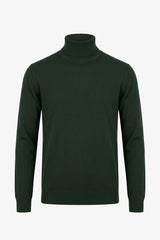 Maglione da uomo a collo alto verde, morbido, in misto viscosa, a maniche lunghe.