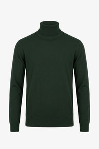 Maglione da uomo a collo alto verde, morbido, in misto viscosa, a maniche lunghe.