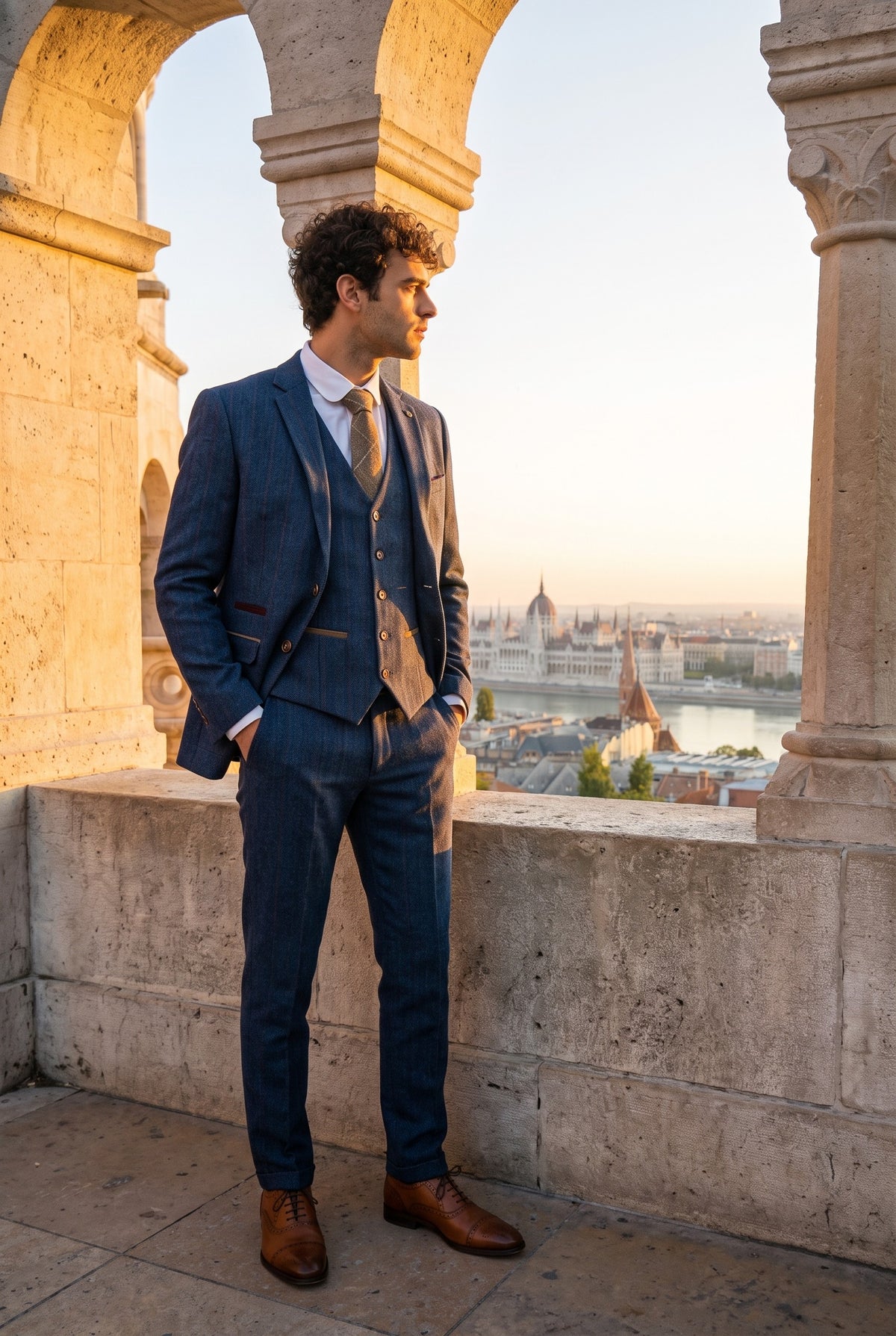 Look #365 styled with Abito da uomo Scott in tweed a quadri blu, 3 pezzi