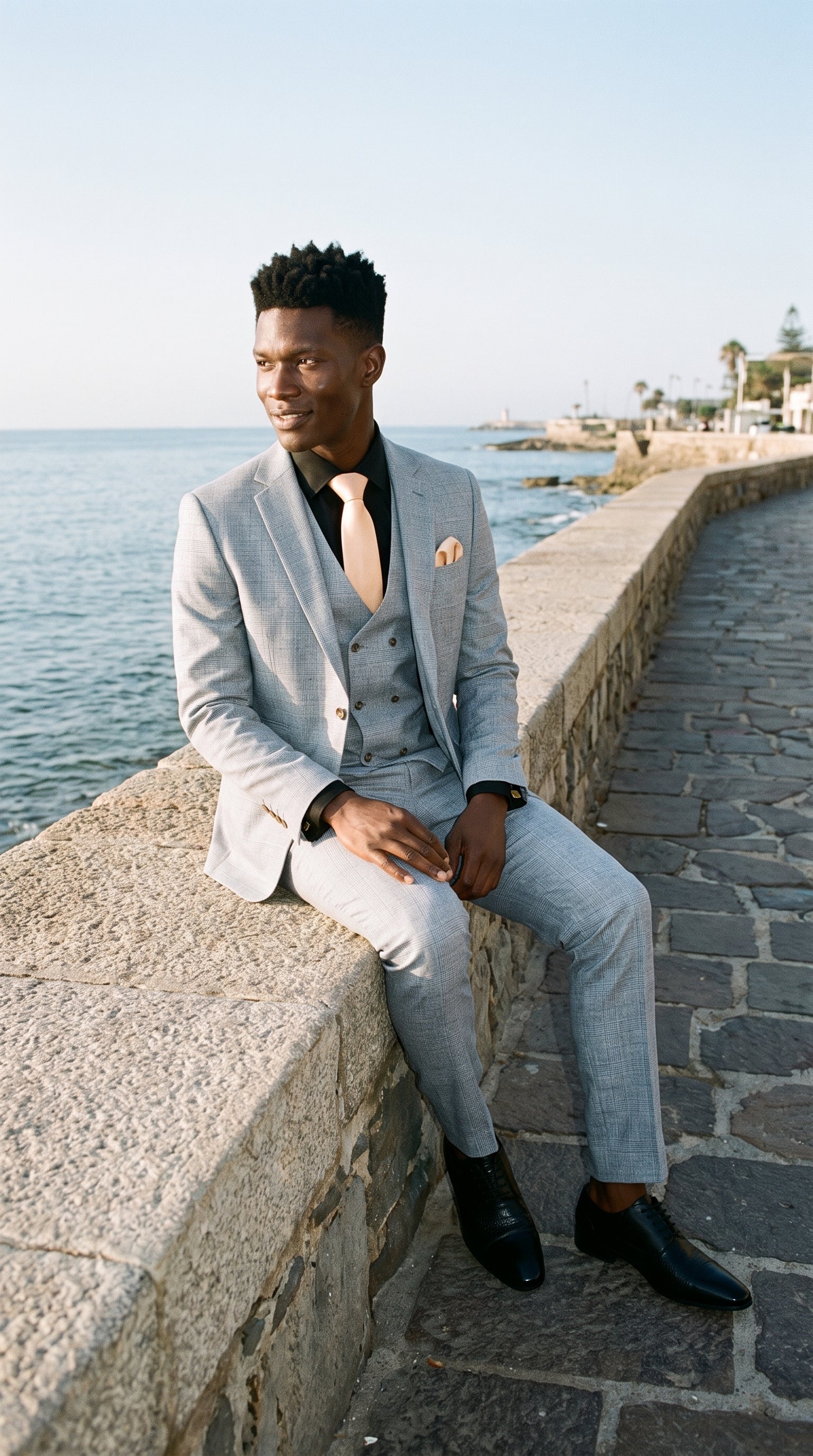 Look #493 styled with Luis - Abito da uomo slim fit a 3 pezzi con motivo a quadri azzurro chiaro