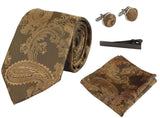Paisley Neck Bronze Tie Gift Set Pocket Square Cuff Links Tie Floral Satin
