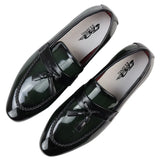 Men's Patent Tassel Slip On Green Loafers