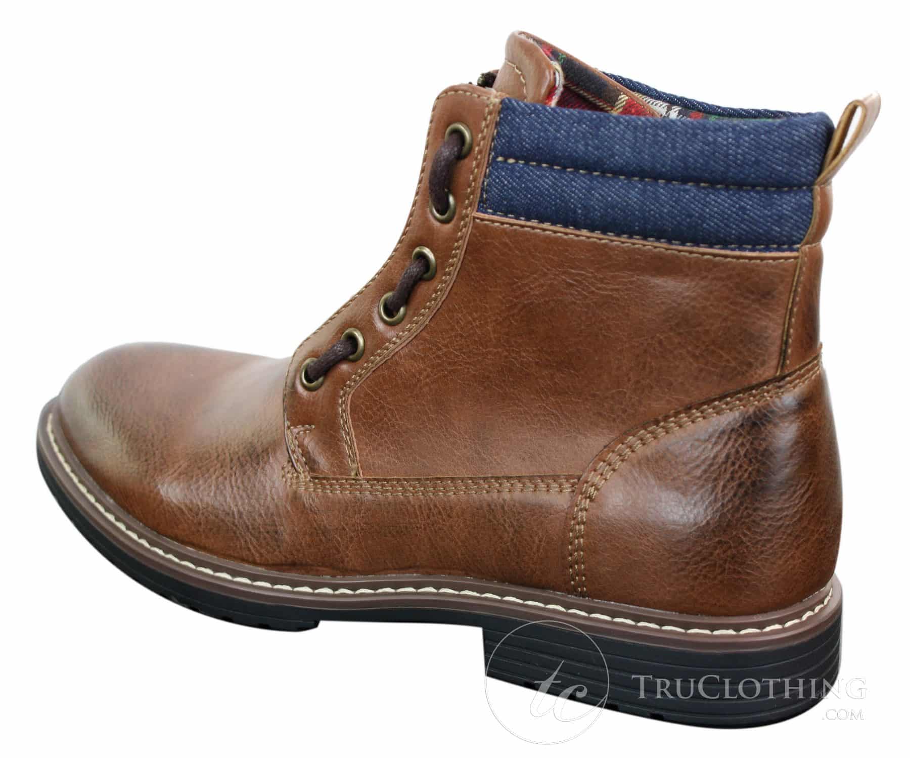 Elong EL0653 - Mens Zip Laced Casual Punk Rock Goth Emo Ankle Boots Brown Black Leather