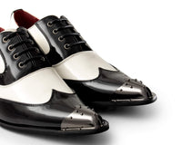 Mens Black & White Patent Shoes with Metal Toe