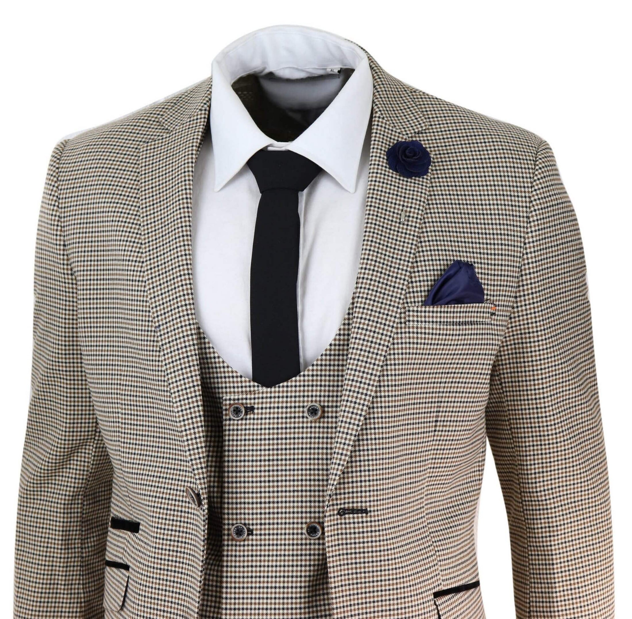 Mens Beige Navy Check Suit
