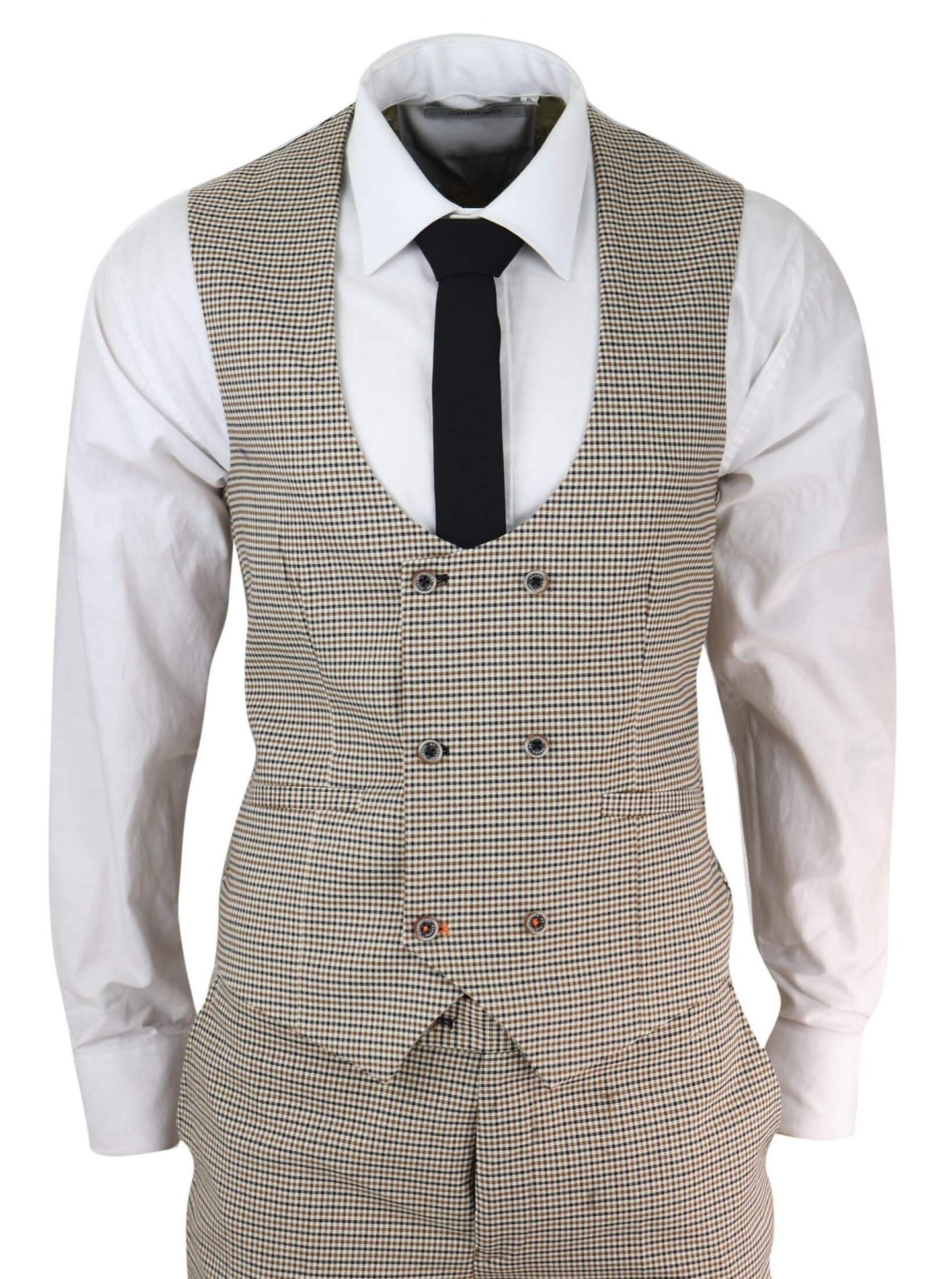 Mens Beige Navy Check Suit