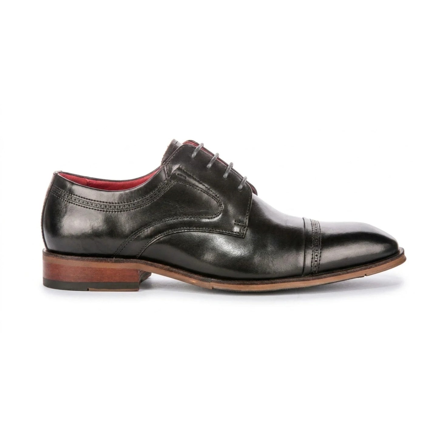 Everett - Scarpe Derby da uomo in pelle nera lucida con punta rinforzata