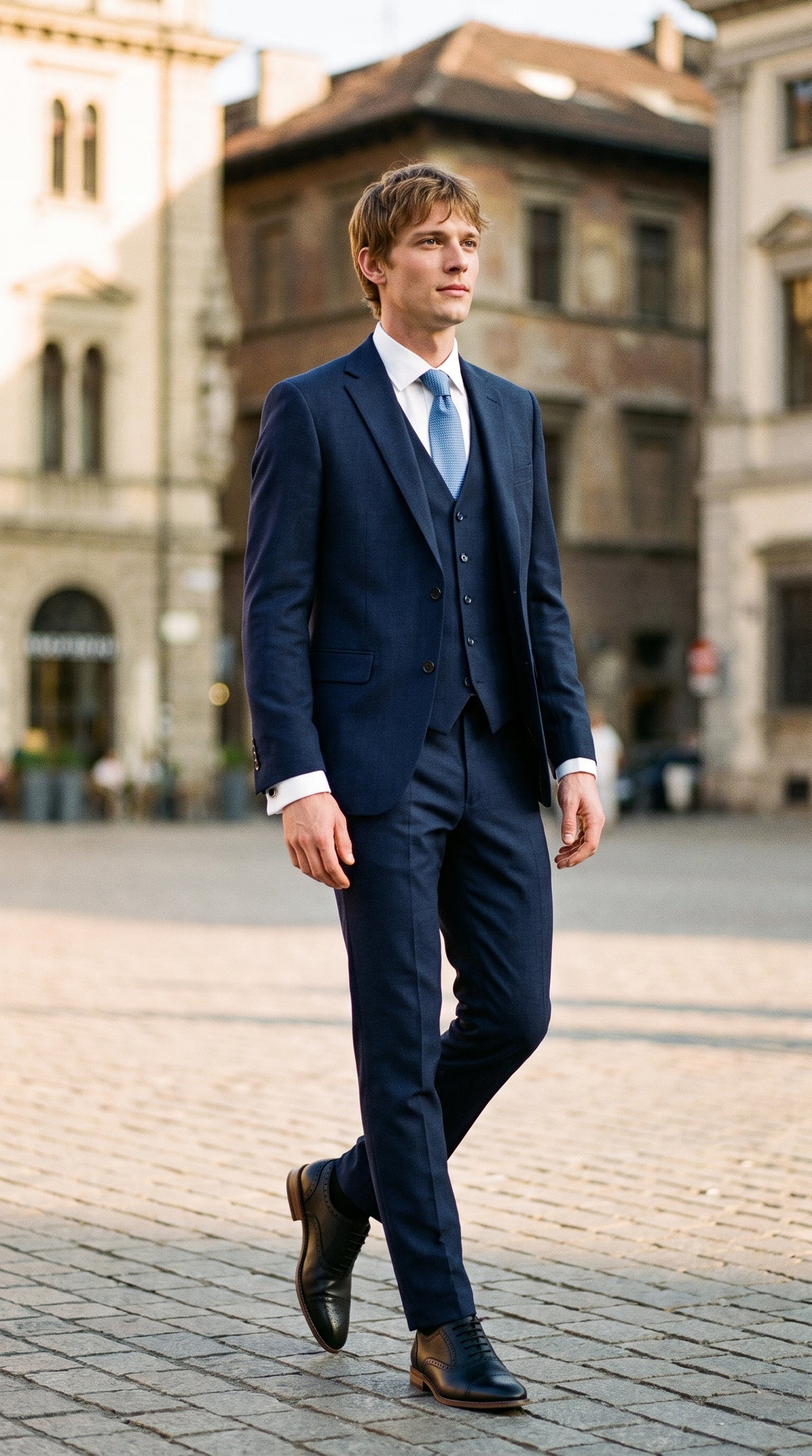 Look #822 styled with James - Abito da uomo su misura in lana blu navy, 3 pezzi