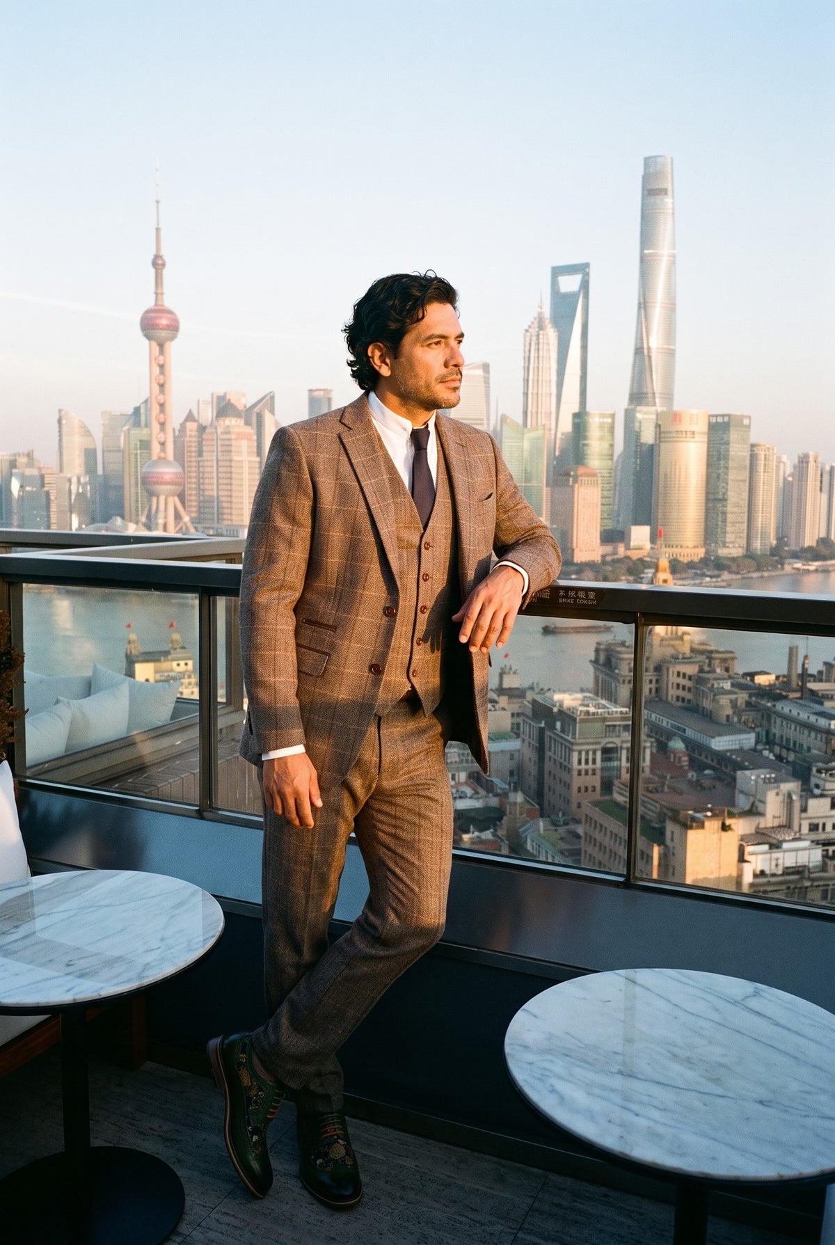 Look #537 styled with Harris - Abito da uomo in tweed a spina di pesce marrone, 3 pezzi