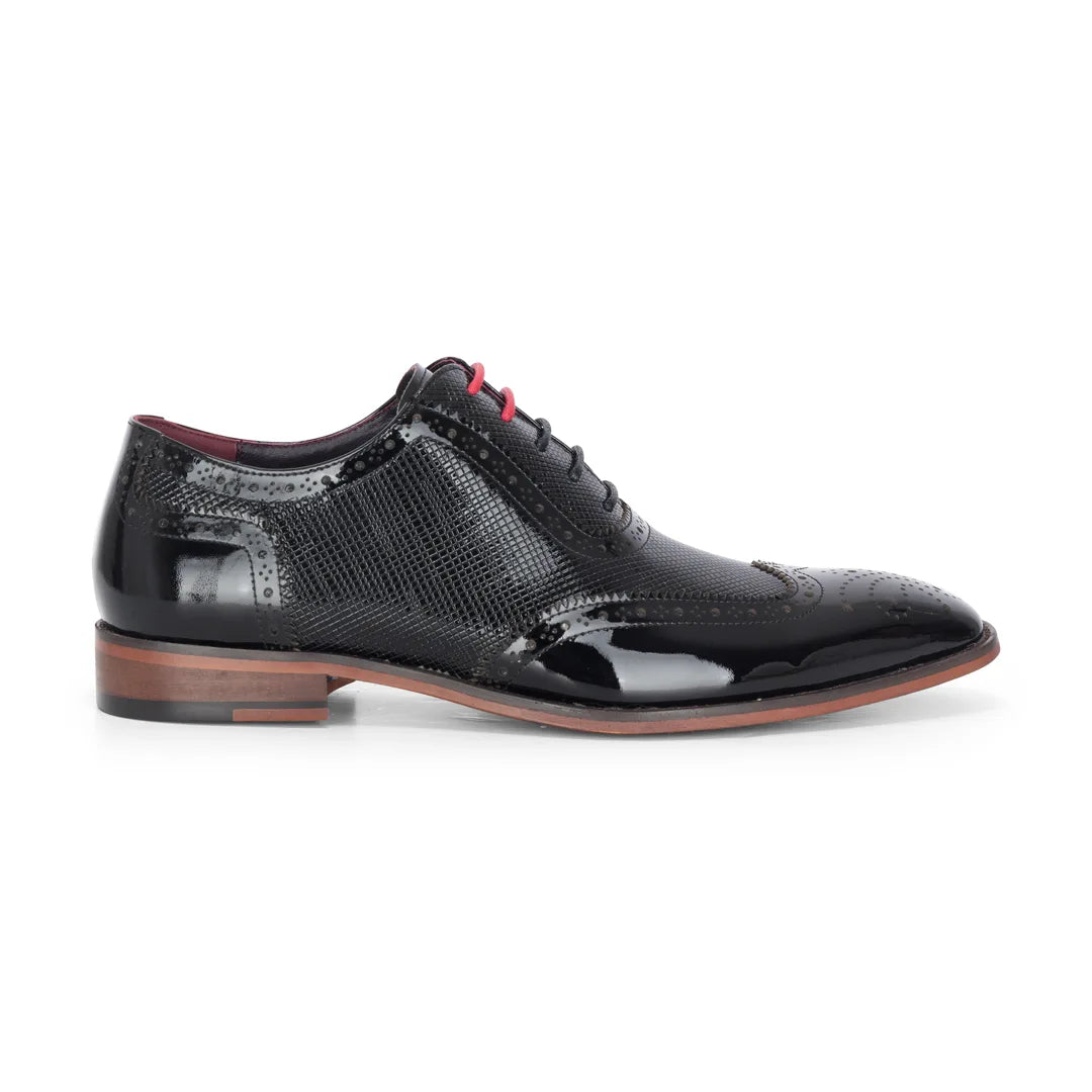 Flynn - Scarpe brogue da uomo in pelle verniciata nera