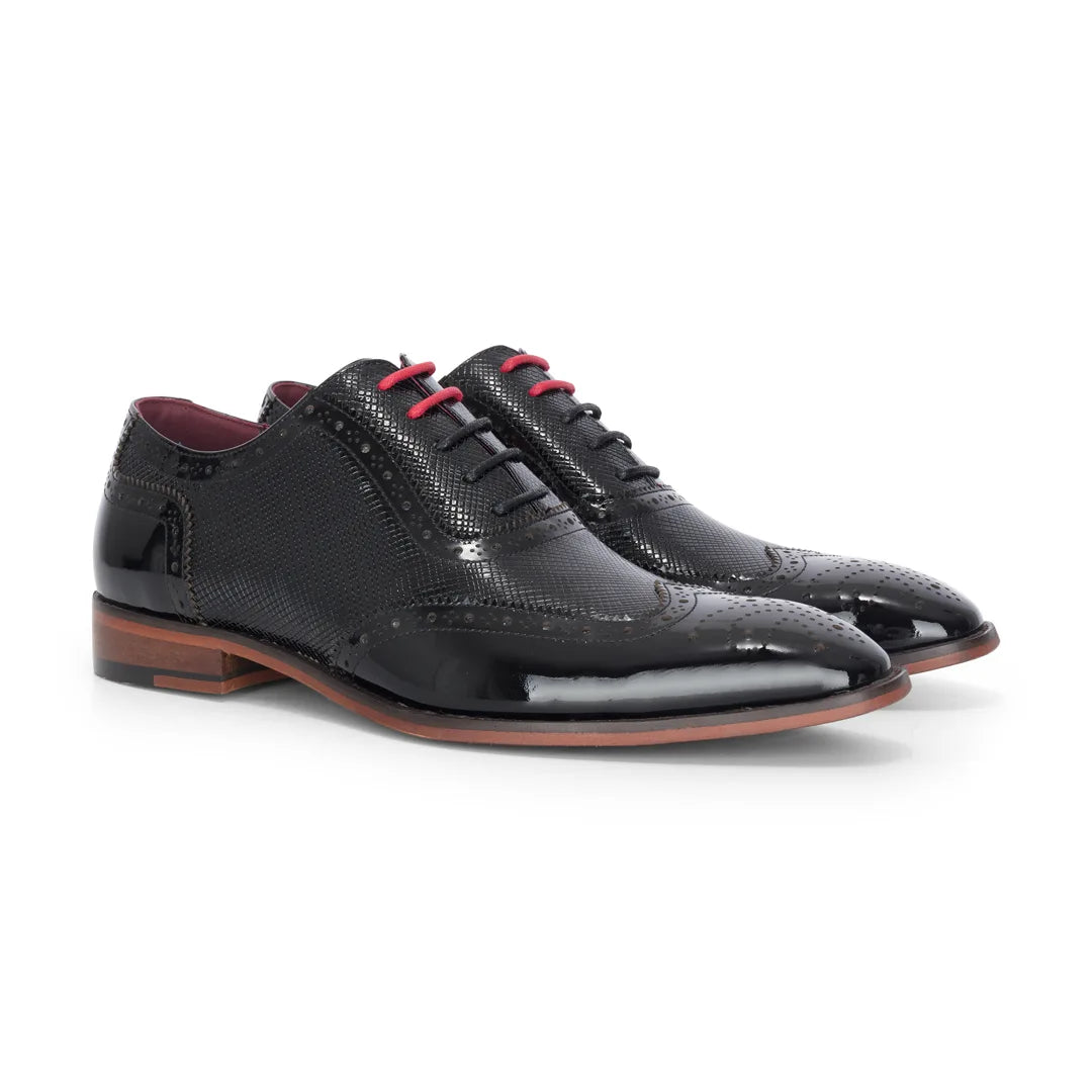 Flynn - Scarpe brogue da uomo in pelle verniciata nera