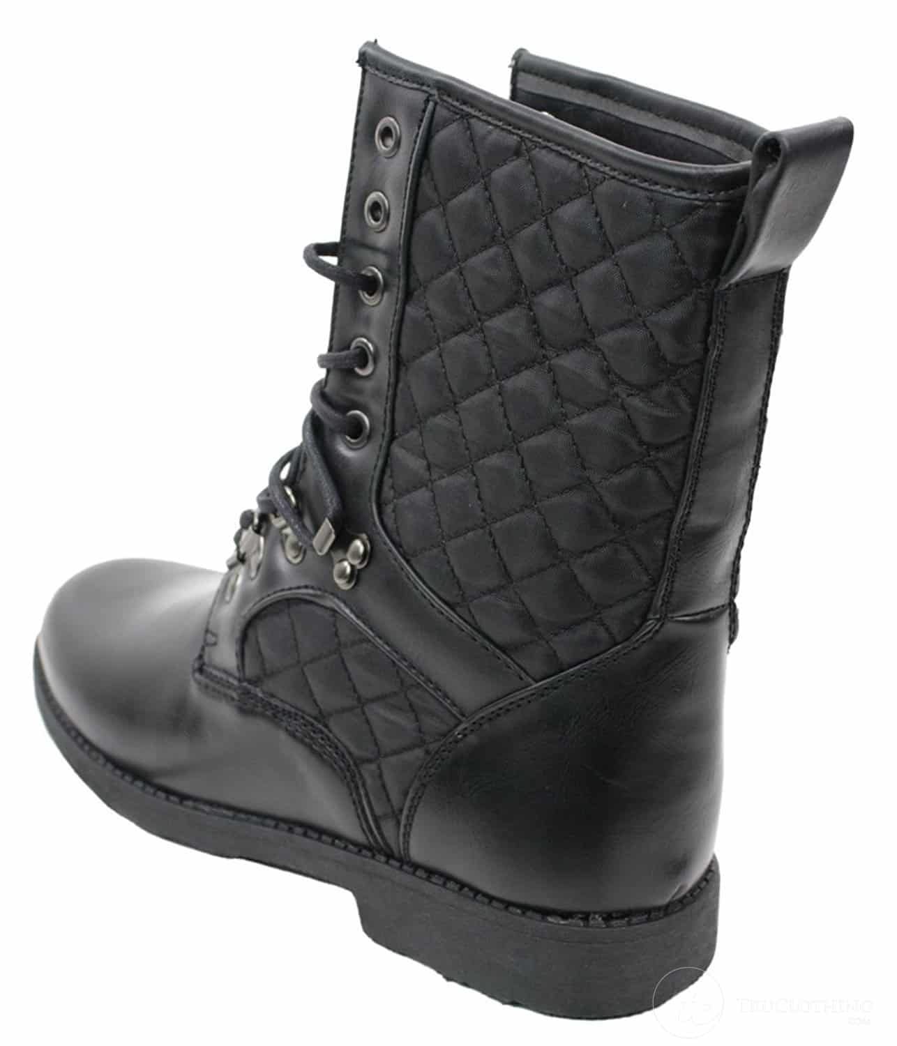 Mens Black Leather Lined Italian Boots Laced Casual Diamond Design