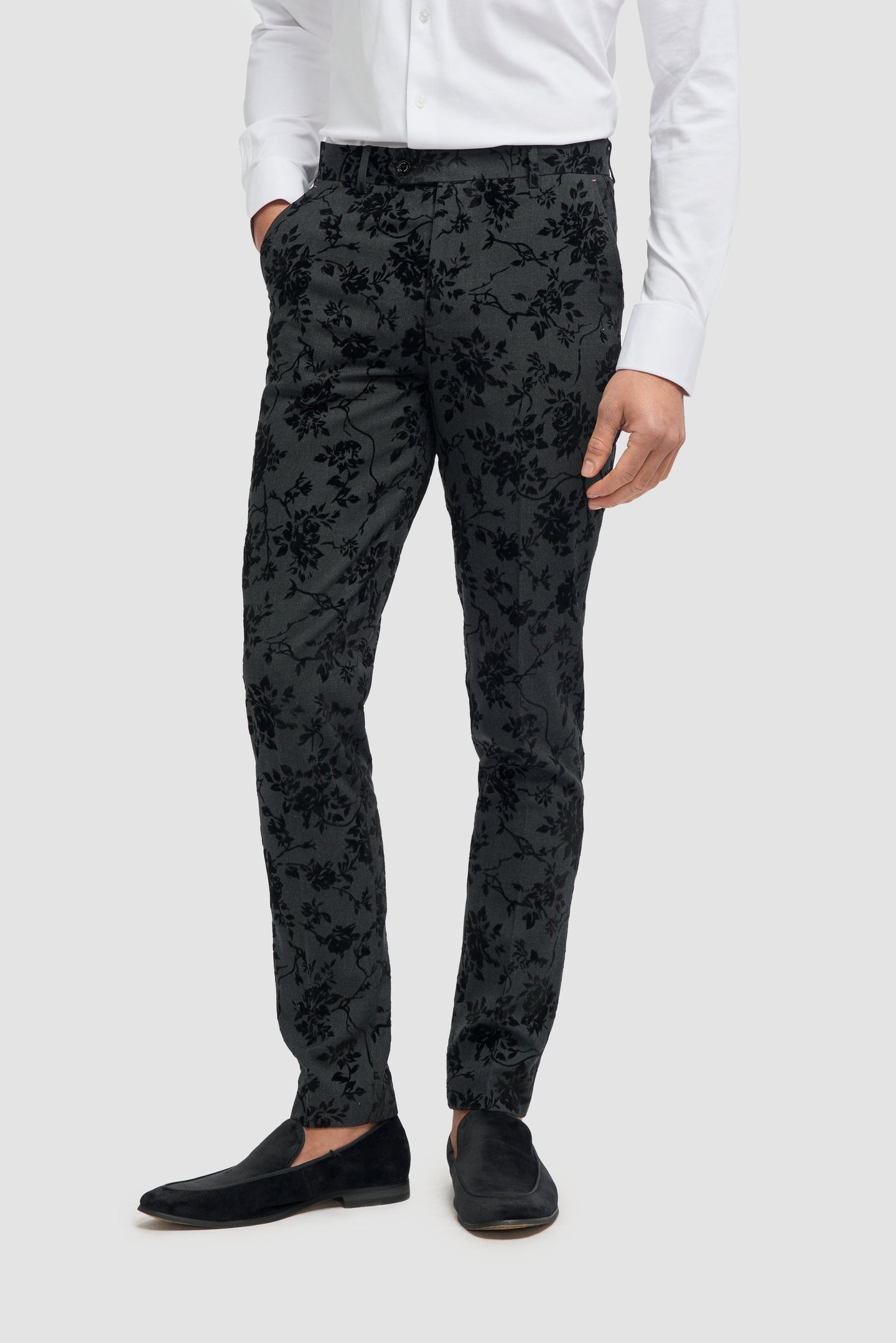 Georgi - Pantaloni neri floreali da uomo