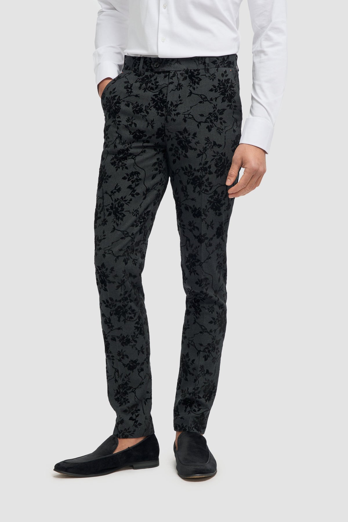 Georgi - Pantaloni neri floreali da uomo