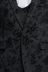 Abito da uomo in velluto nero con motivo paisley, 3 pezzi