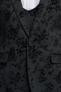 Abito da uomo in velluto nero con motivo paisley, 3 pezzi