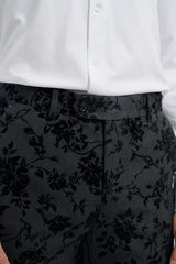 Abito da uomo in velluto nero con motivo paisley, 3 pezzi