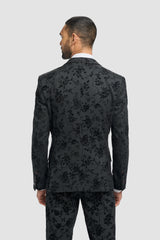 Abito da uomo in velluto nero con motivo paisley, 3 pezzi