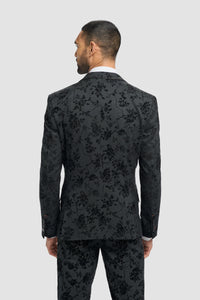 Abito da uomo in velluto nero con motivo paisley, 3 pezzi