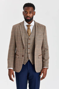 Abito in tweed Harris Brown con pantaloni blu navy Mayfair a contrasto