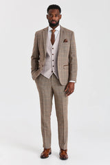 Abito in tweed Harris Brown con gilet color pietra Mayfair.