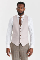Abito in tweed Harris Brown con gilet color pietra Mayfair.