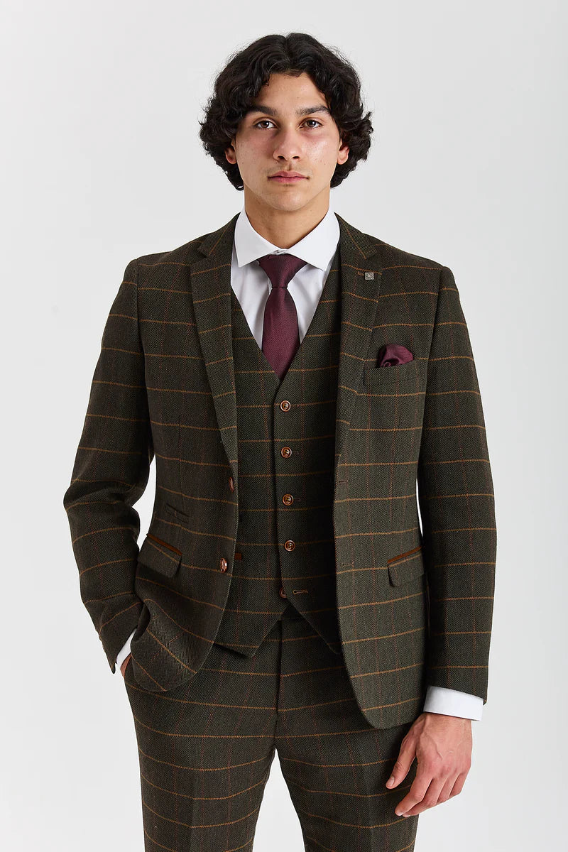 Harris - Abito da uomo a tre pezzi in tweed di misto lana verde