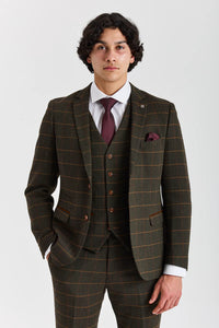 Harris - Abito da uomo a tre pezzi in tweed di misto lana verde