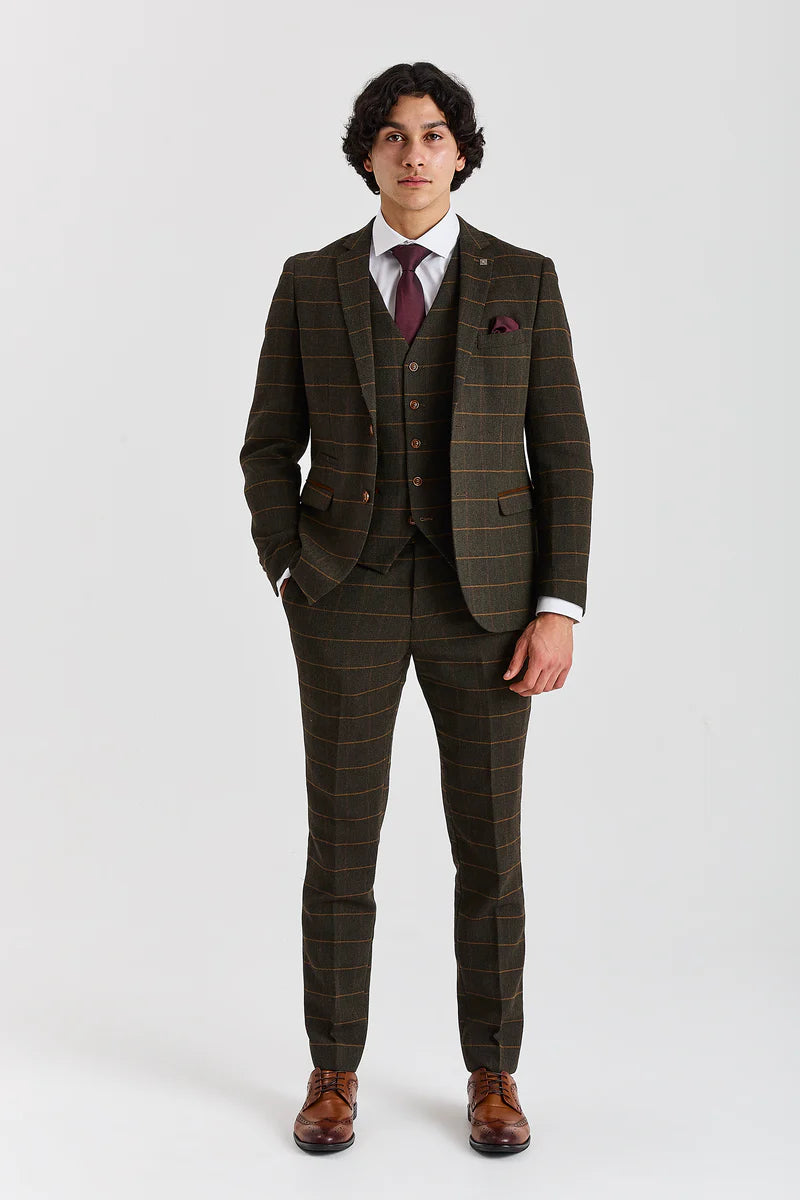 Harris - Abito da uomo a tre pezzi in tweed di misto lana verde