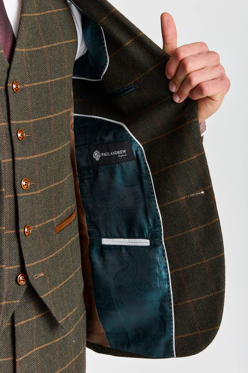 Harris - Abito da uomo a tre pezzi in tweed di misto lana verde