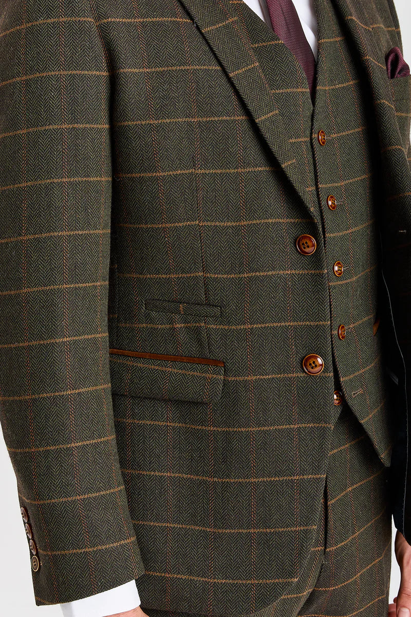 Harris - Abito da uomo a tre pezzi in tweed di misto lana verde