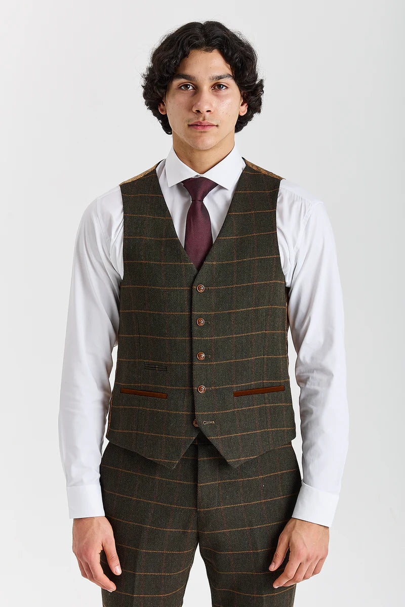 Harris - Abito da uomo a tre pezzi in tweed di misto lana verde