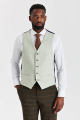Abito in tweed a quadri verde Harris con gilet a contrasto color salvia Belmont.