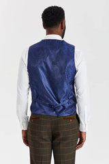 Abito in tweed a quadri verde Harris con gilet a contrasto color salvia Belmont.