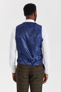 Abito in tweed a quadri verde Harris con gilet a contrasto color salvia Belmont.
