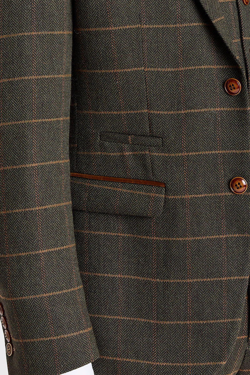Harris - Blazer in tweed verde a spina di pesce