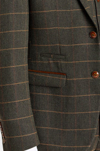 Harris - Blazer in tweed verde a spina di pesce